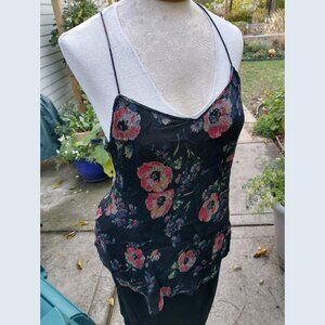 Camisole: Silk, black with floral print. Size 10 - by Ralph Lauren